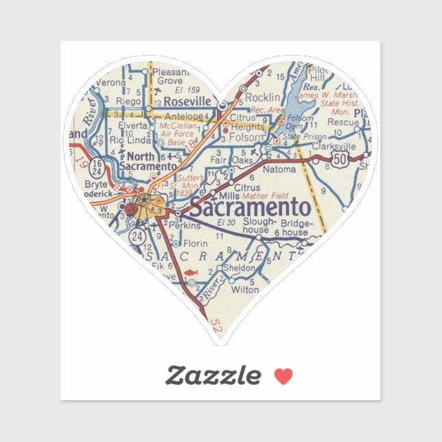 Sticker Carte Vintage de Sacramento (Feuille)