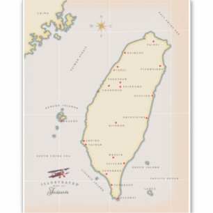 Sticker Carte Vintage de Taïwan