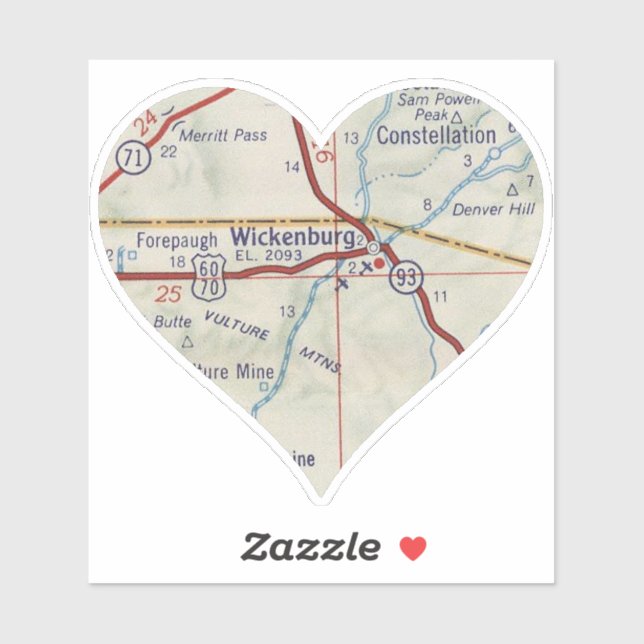 Sticker Carte Vintage de Wickenburg Arizona (Feuille)