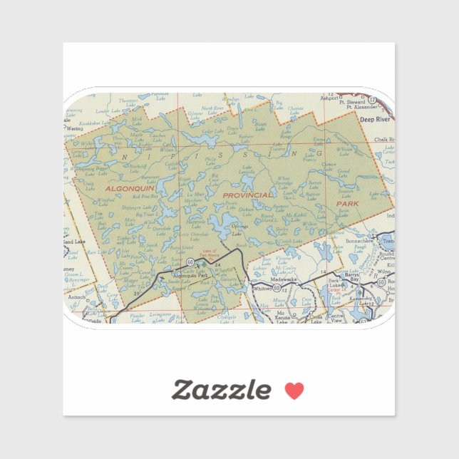 Sticker Carte Vintage du parc Algonquin (Feuille)