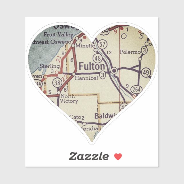 Sticker Carte Vintage Fulton New York (Feuille)