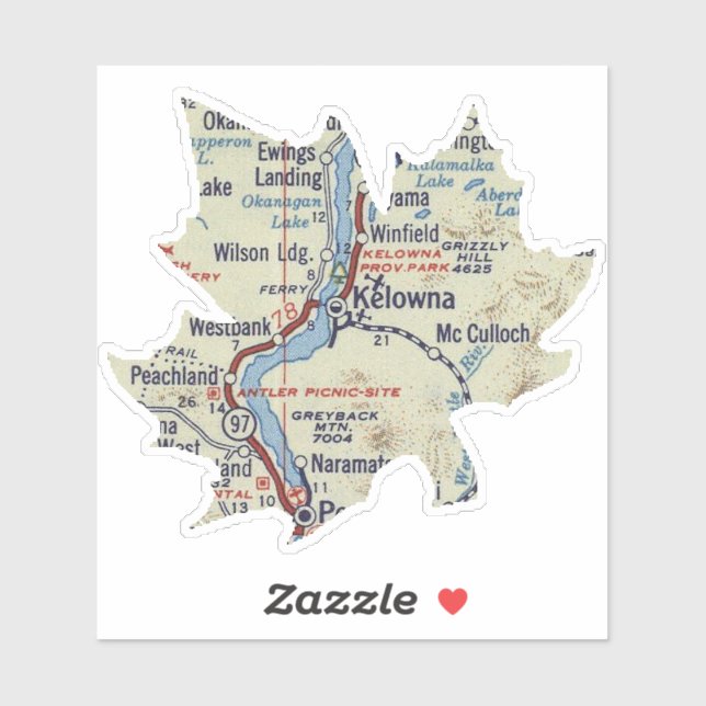 Sticker Carte Vintage Kelowna (Feuille)