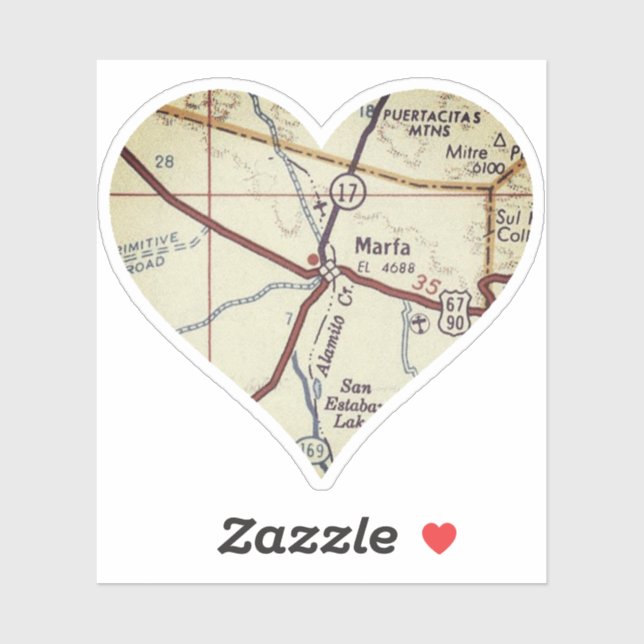 Sticker Carte vintage Marfa TX (Feuille)