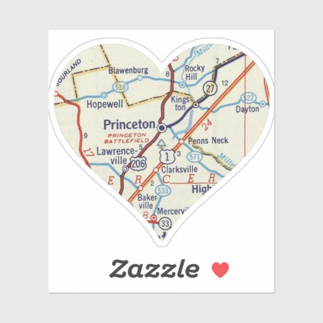 Sticker Carte Vintage Princeton NJ (Feuille)