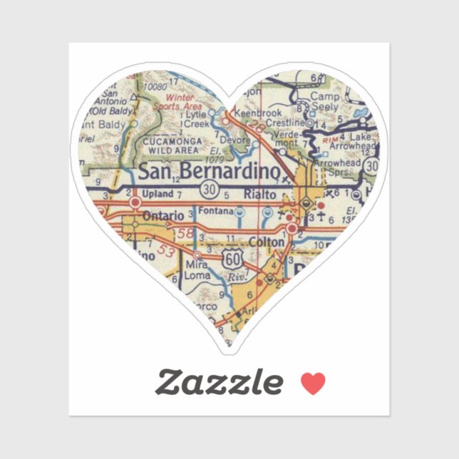 Sticker Carte Vintage San Bernadino (Feuille)