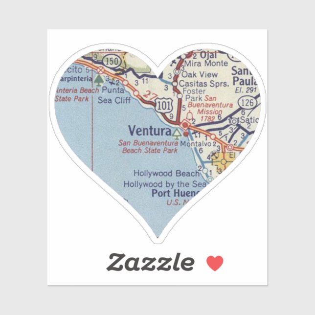 Sticker Carte Vintage Ventura CA (Feuille)