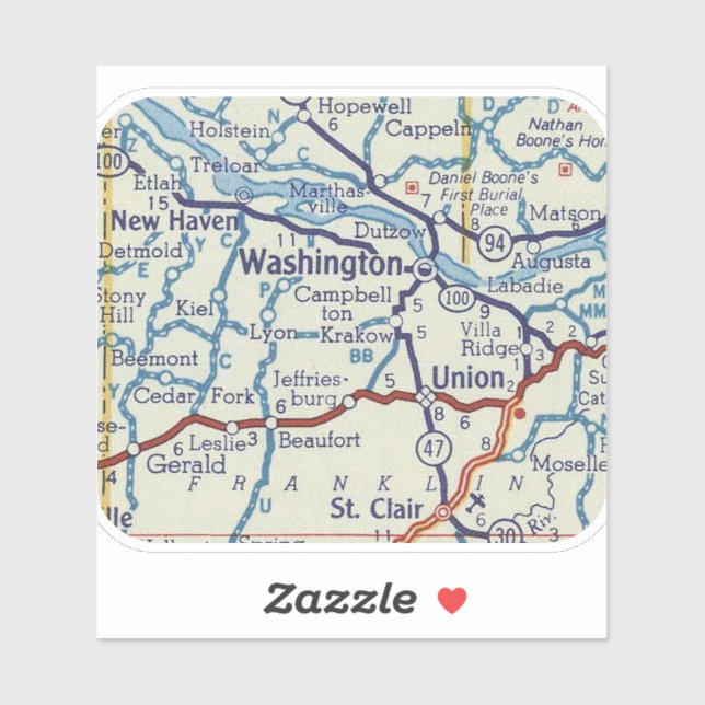 Sticker Carte Vintage Washington Missouri (Feuille)
