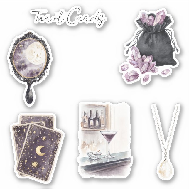 Sticker Cartes de tarot Lune Étoiles Violettes (Devant)