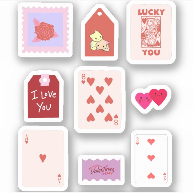 Sticker Cartes et Coeurs d'Amour Rose Cupide (Devant)