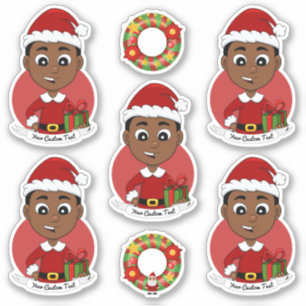 Sticker Carton Cute African American Christmas boy