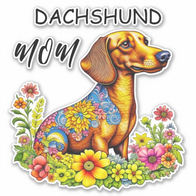 Sticker Carton mignon AI Dachshund Maman (Devant)