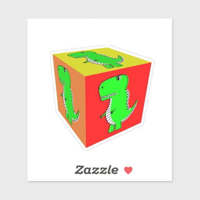 Sticker Carton mignon Dino Cube Art (Feuille)