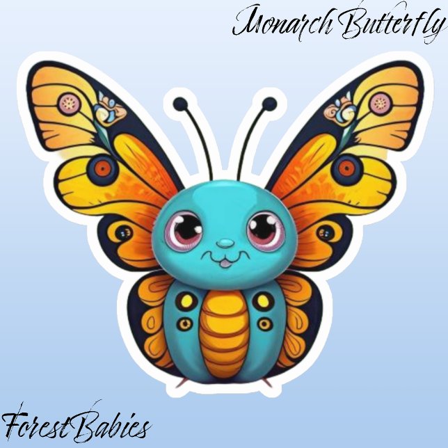 Sticker Cartoon à gros papillon Monarque mignonne (Monarch Butterfly ForestBabies Sticker)