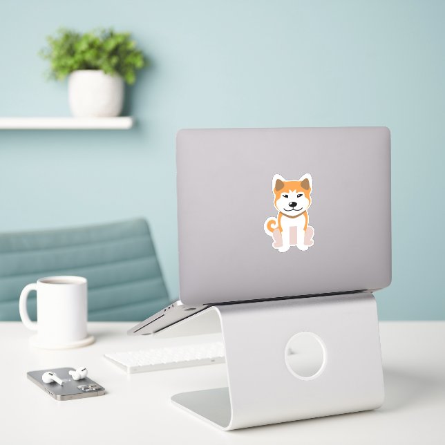 Sticker Cartoon Akita Inu Dog (Ordinateur portable sur le bureau)