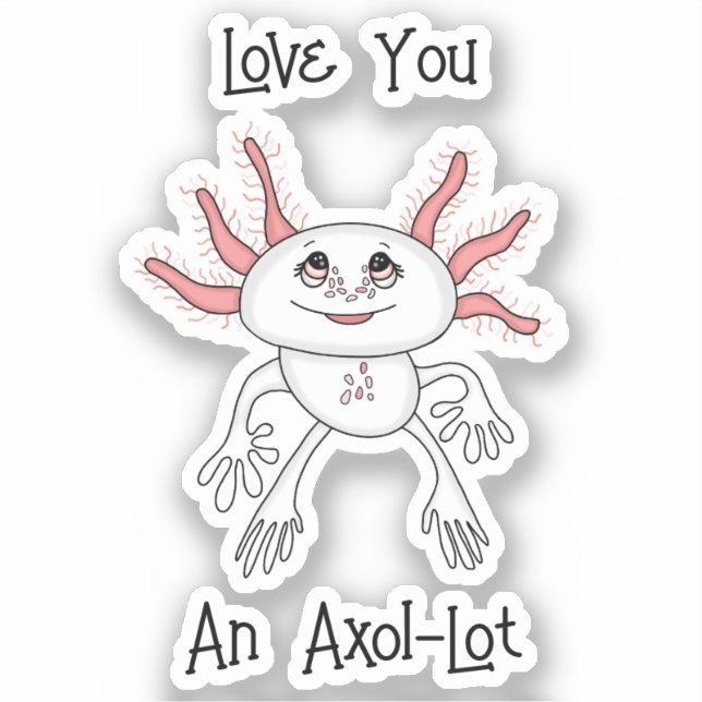 Sticker Cartoon Axolotl rose et blanc (Recto)