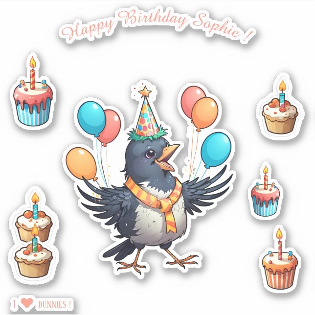 Sticker Cartoon Bird - Joyeux anniversaire Personnalisé (Devant)