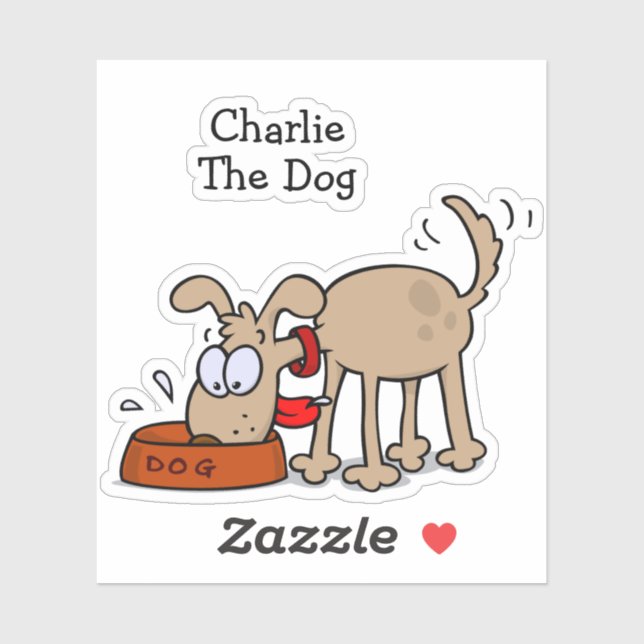 Sticker Cartoon Chien Manger Chien Nourriture Avec Nom Fav (Feuille)