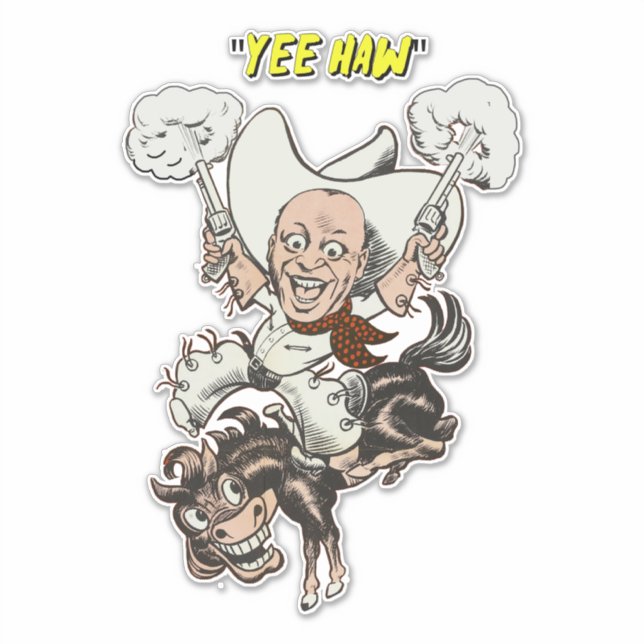 Sticker Cartoon cowboy tir pistolets équitation art (Devant)