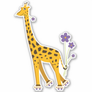 Sticker Cartoon de patinage amusant Giraffe