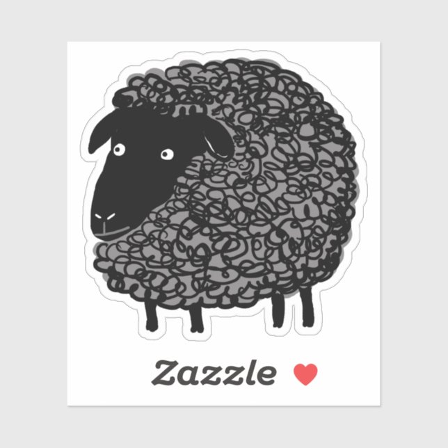Sticker Cartoon en mouton noir laineux (Feuille)