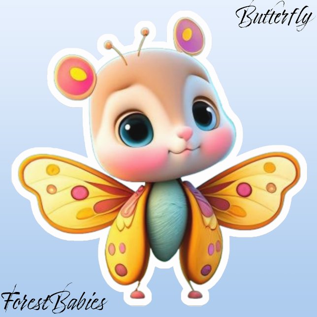 Sticker Cartoon graphique à papillon féminin unique (Butterfly ForestBabies Sticker)