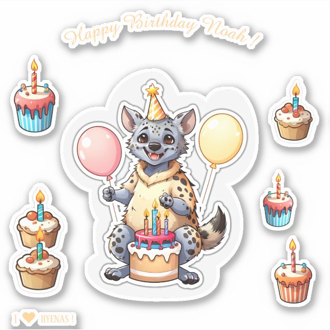 Sticker Cartoon hyena - Joyeux anniversaire Personnalisé (Devant)