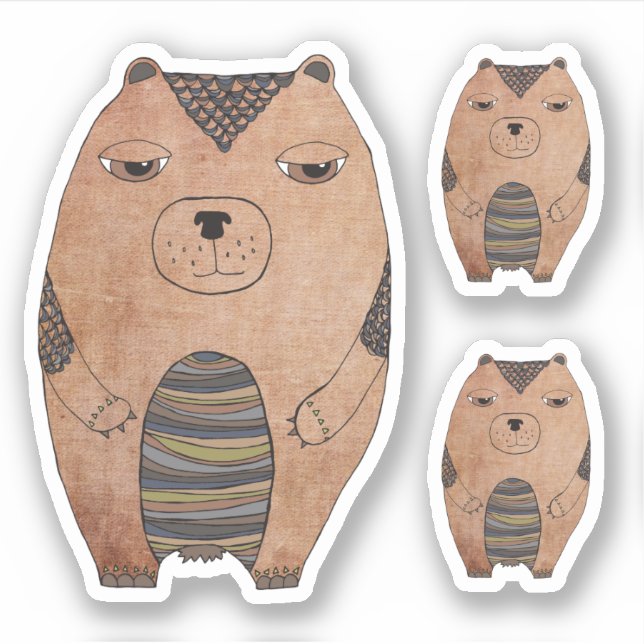Sticker Cartoon mignon Brown Grizzly Bear Illustration Cou (Devant)