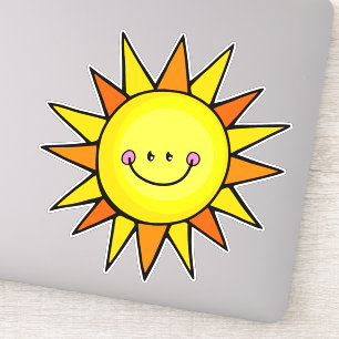 Sticker Cartoon mignon Joyeux soleil d'été souriant