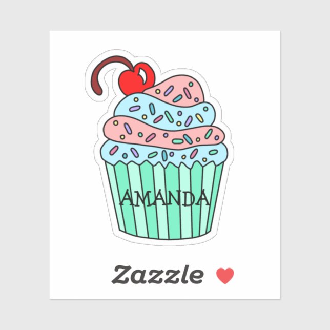Sticker Cartoon personnalisé rose et bleu cupcake (Feuille)