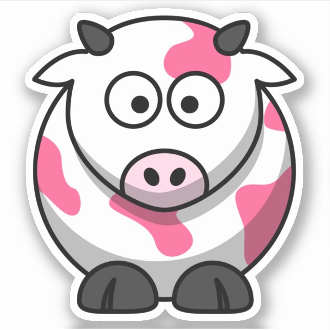 Sticker Cartoon rond mignon vache rose (Devant)