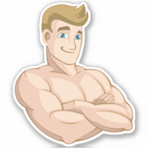 Sticker Cartoon Surfer Dude Beach Boy Shirless Muscle Man