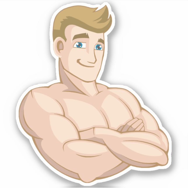 Sticker Cartoon Surfer Dude Beach Boy Shirless Muscle Man (Devant)