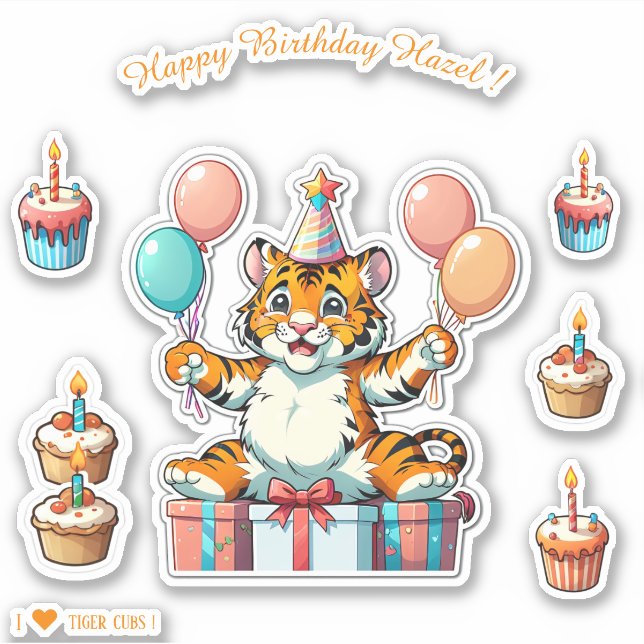 Sticker Cartoon Tiger Cub - Joyeux anniversaire Personnali (Devant)