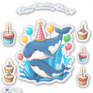 Sticker Cartoon Whales - Joyeux anniversaire Personnalisé