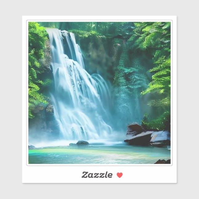 Sticker Cascade serène en bleu pâle et vert (Feuille)