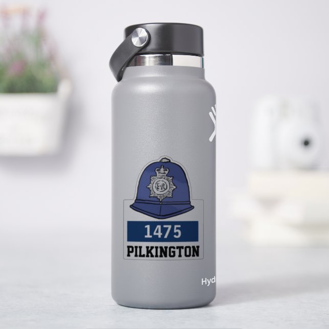 Sticker Casque de policier britannique avec nom et numéro (HydroFlask)