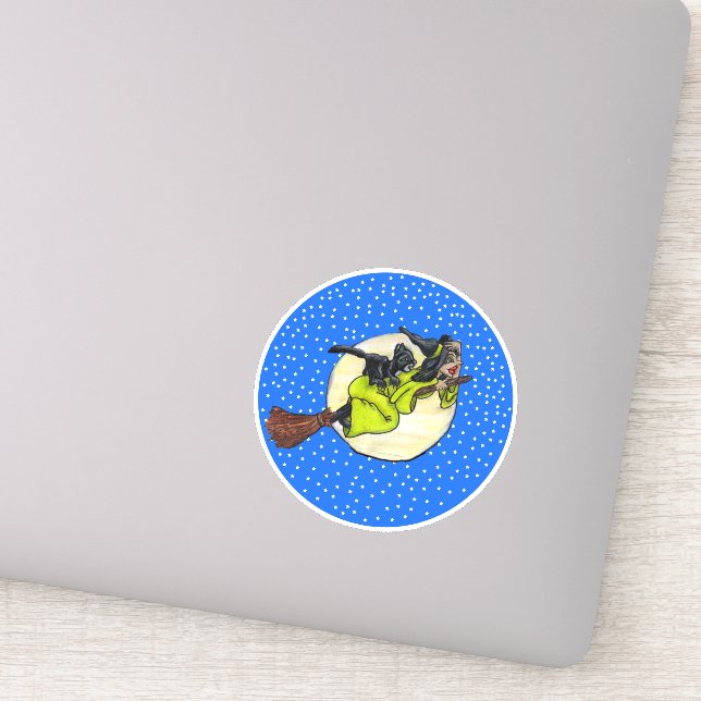 Sticker Casquette de la sorcière volant au-delà de la lune (Détail)