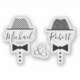 Sticker Casquette Mariage gay et nom de Cravate Bow