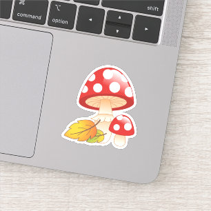 Sticker Casquette rouge Toadstool Champignons avec Feuille
