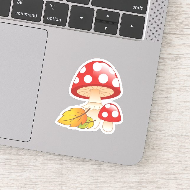 Sticker Casquette rouge Toadstool Champignons avec Feuille (Détail)
