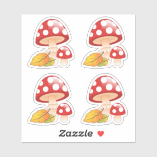Sticker Casquette rouge Toadstool Champignons avec Feuille