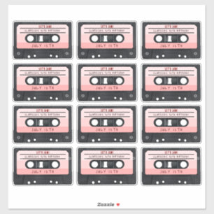 Sticker Cassette Bande rose Retro Anniversaire
