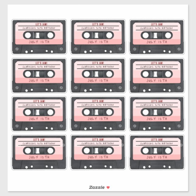 Sticker Cassette Bande rose Retro Anniversaire (Feuille)