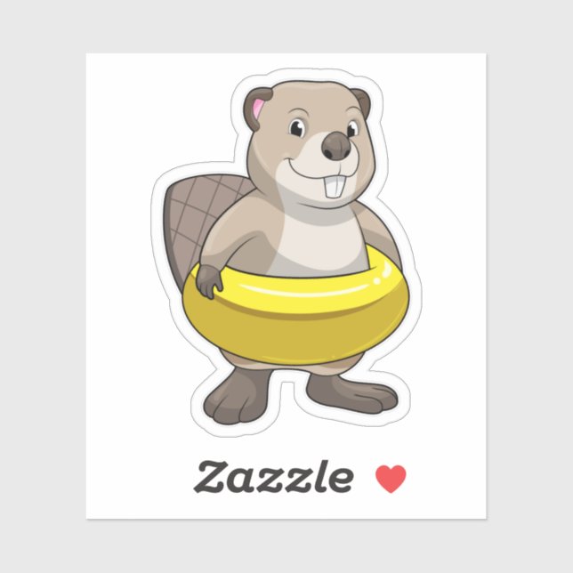 Sticker Castor à la natation avec anneau de natation (Feuille)