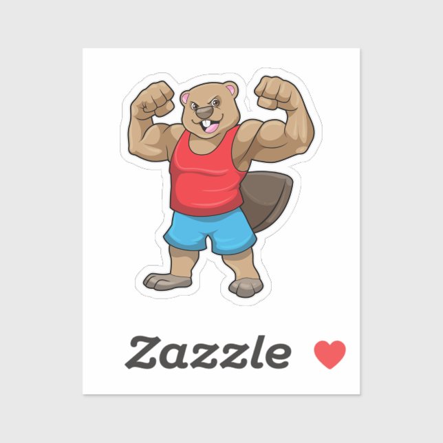 Sticker Castor en Bodybuilder avec gros bras (Feuille)