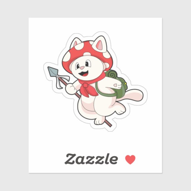 Sticker Cat as Mushroom picker with Mushroom (Feuille)