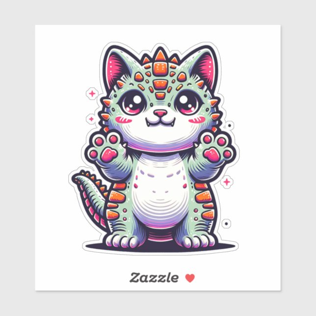 Sticker Cat-asaurus Rex en action (Feuille)