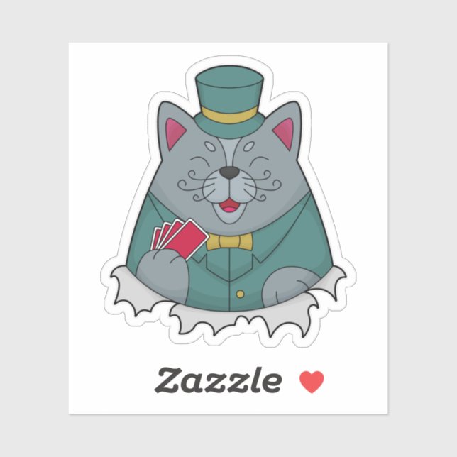 Sticker Cat at Poker avec cartes de Poker (Feuille)