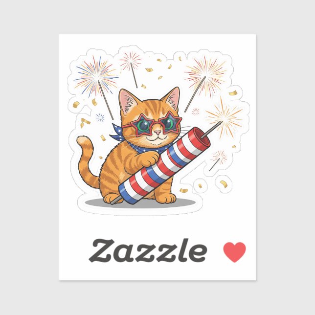 Sticker Cat & Firecracker - 4 juillet (Feuille)