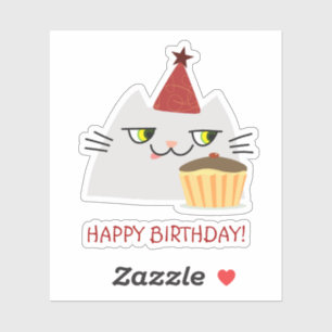 Sticker Cat Kawaii Joyeux Anniversaire